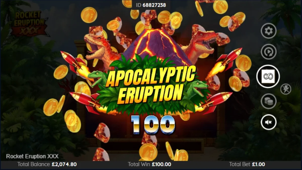 Tampilan layar permainan slot Rocket Eruption XXX pada perangkat mobile
